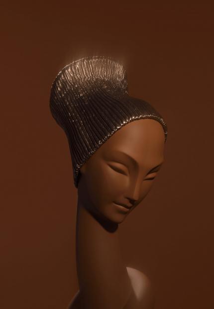 A shirred leather Zulu toque gold Stephen Jones Autumn Winter 2018 Crowns 01 Cathy Anderson