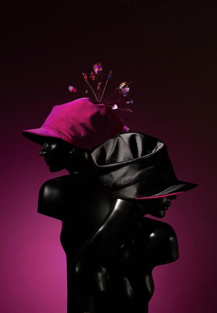 Stephen Jones Millinery pink black beanie